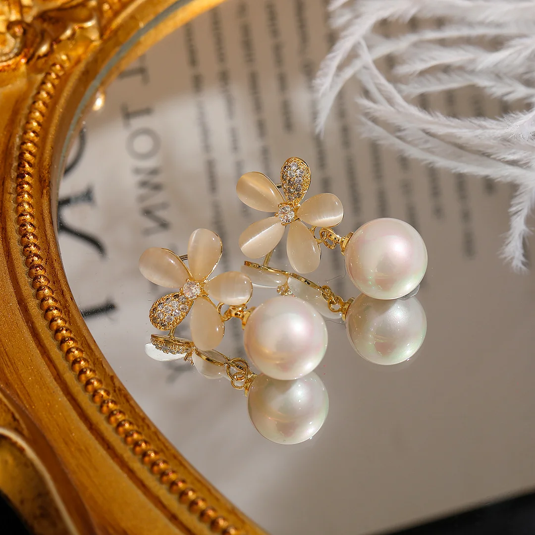 Opal Flower Pearl Earrings