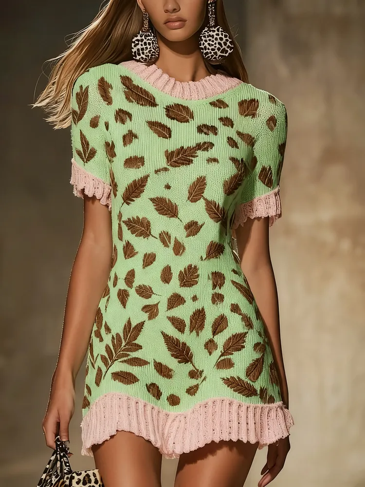 Patterned frilly knitted dress