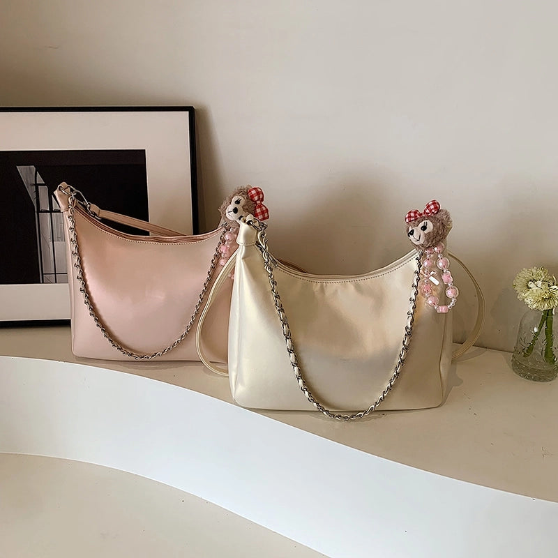 Women's Medium Pu Leather Solid Color Basic Classic Style Sewing Thread Pillow Shape Zipper Tote Bag