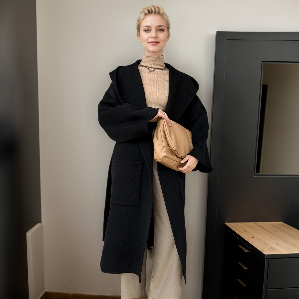 Women's 100% Wool Long Hooded Coat REAL SILK LIFE