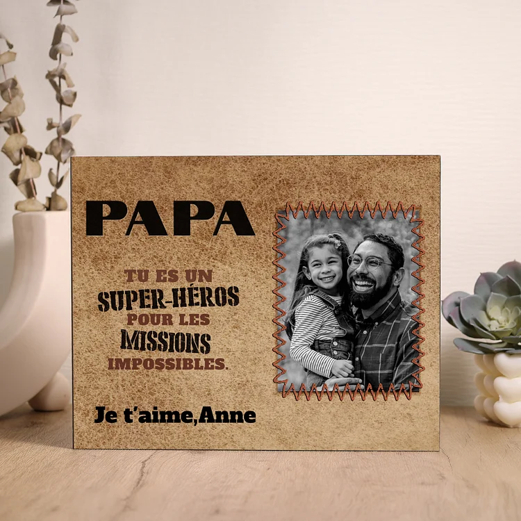 À Mon Papa-Cadre imprimé en bois 1 Texte personnalisé avec Photo Jessemade FR