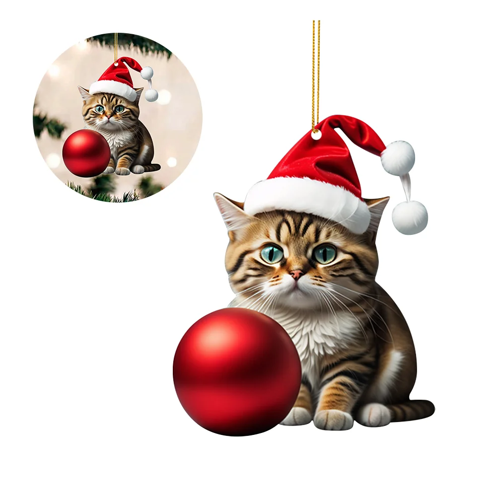 Christmas Cute Hanging Cat Ornaments Acrylic Tree Car Pendant Decorations (E)