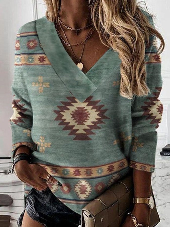V-Neck Long Sleeve Tops