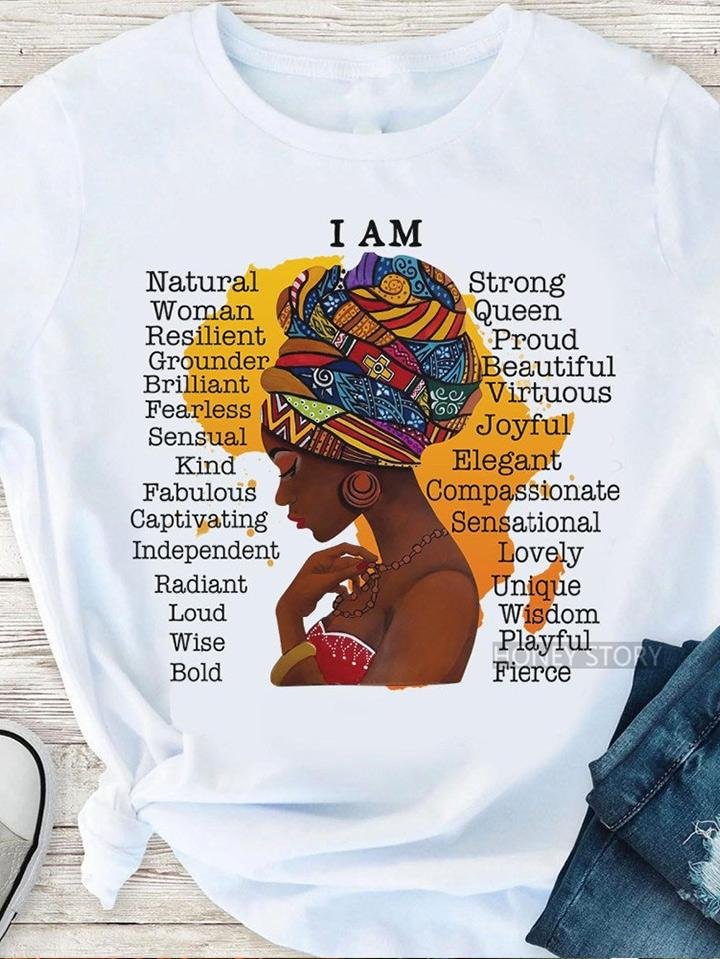 Black Queen Girl Letters Print Short-sleeved Feminism T-shirt