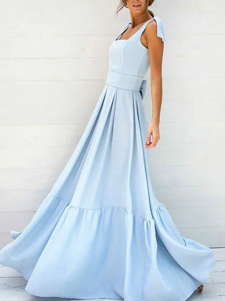 Square Neck Sleeveless Maxi A-Line Dress