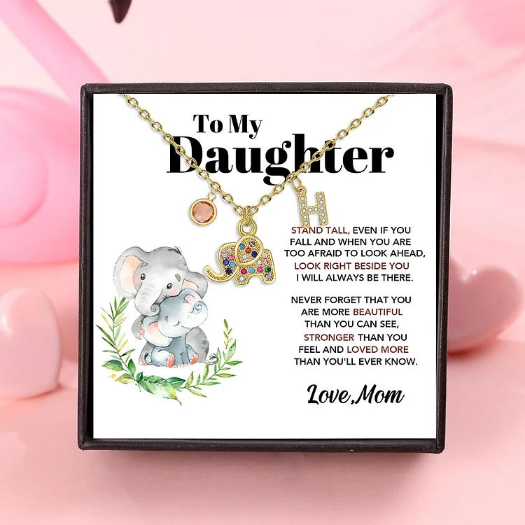 To My Daughter Personalized Elephant Necklace Custom Birthstone and Initial Kid's Necklace