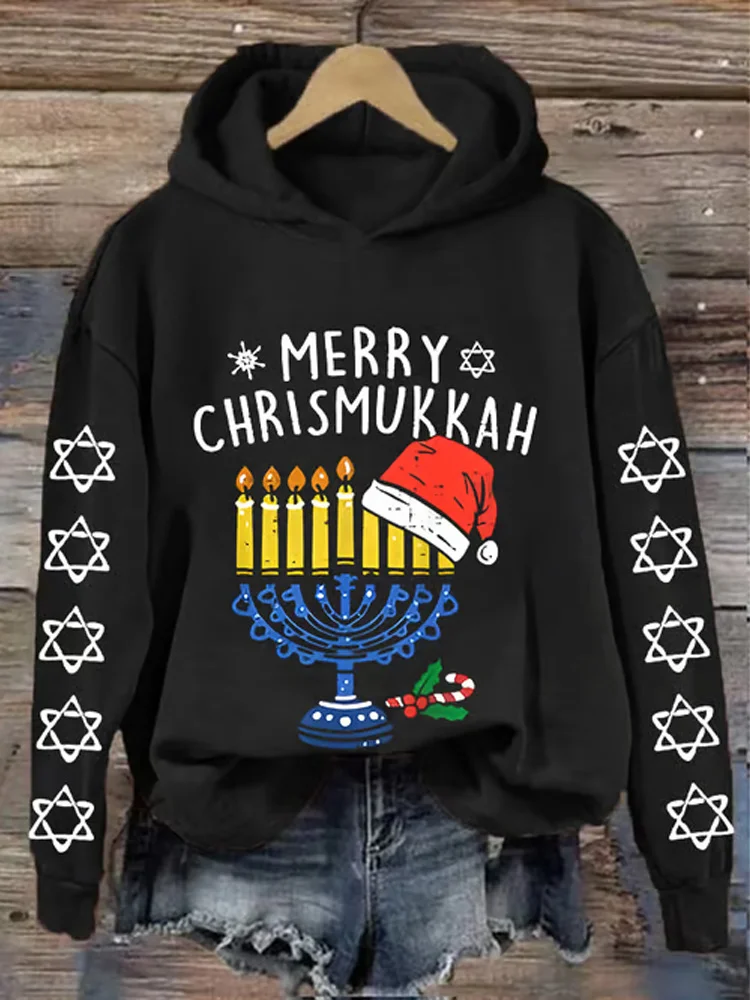 Women's Hanukkah Print Hooded Sweatshirt