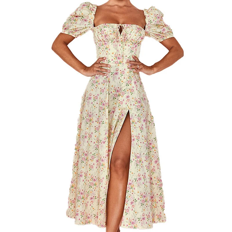 Uveng Printed Mid Waist Hipster Floral Backless Slim Fit Sleeveless Women's Dress