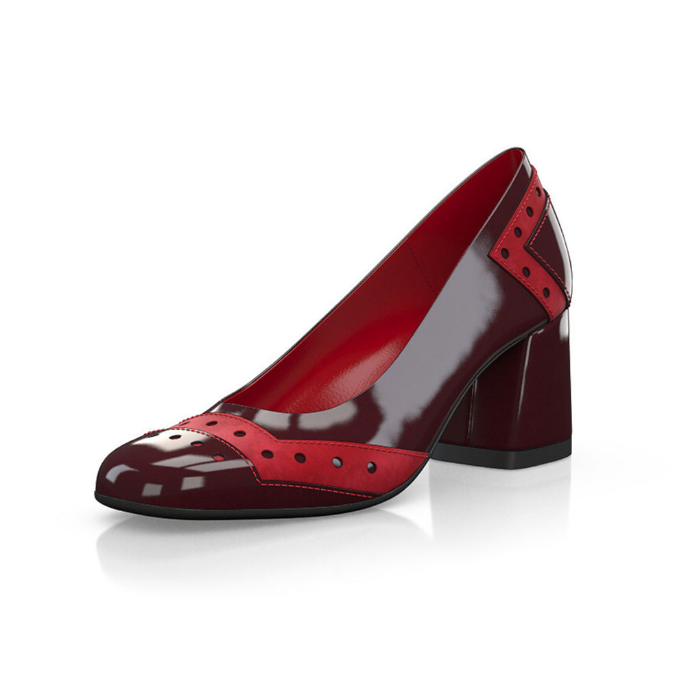Maroon Patent Leather Round Toe Block Heel Pumps for Elegant Ladies Nicepairs