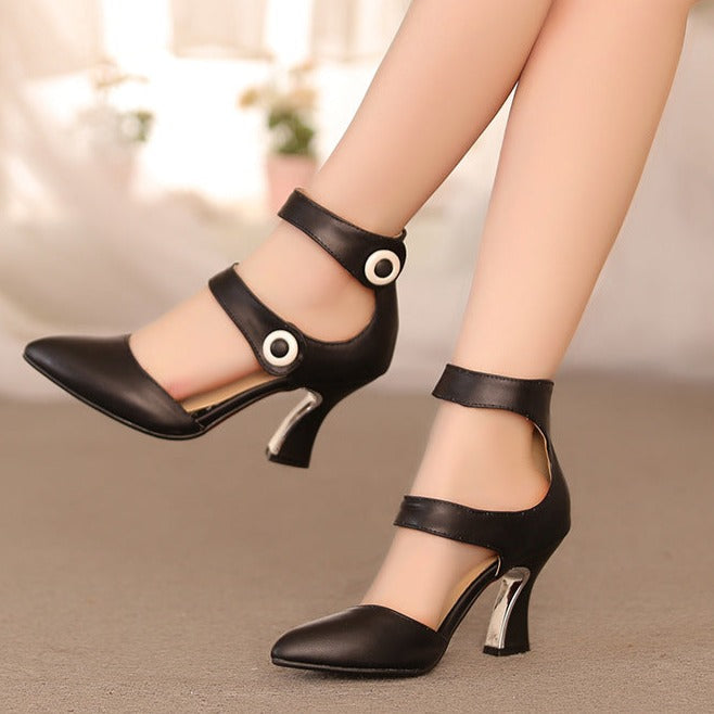 Women's England style pointed closed toe 2 straps high heels sandals Retro wine cup heels dressy shoes