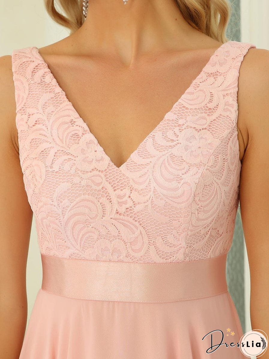 Captivating Deep V Neck A-line Sleeveless Dress with Asymmetrical Hem