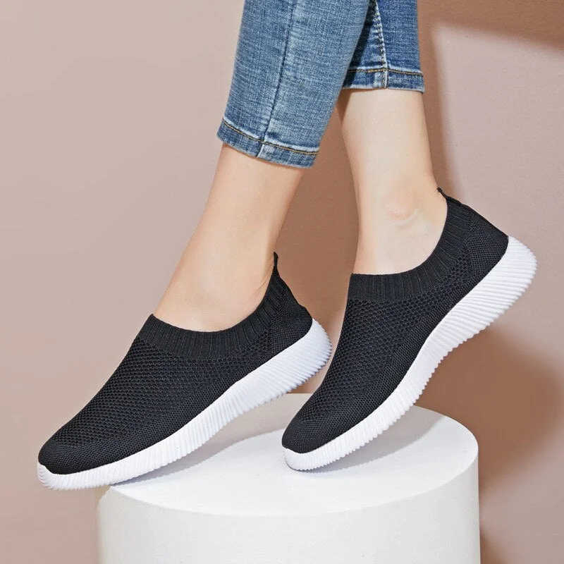 Plus Size 43 Breathable Mesh Platform Sneakers Women Slip on Soft Ladies Casual Running Shoes Woman Knit Sock Shoes Flats
