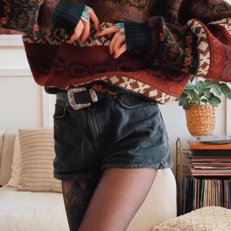 Women Vintage Solid Color High-waist Denim Shorts