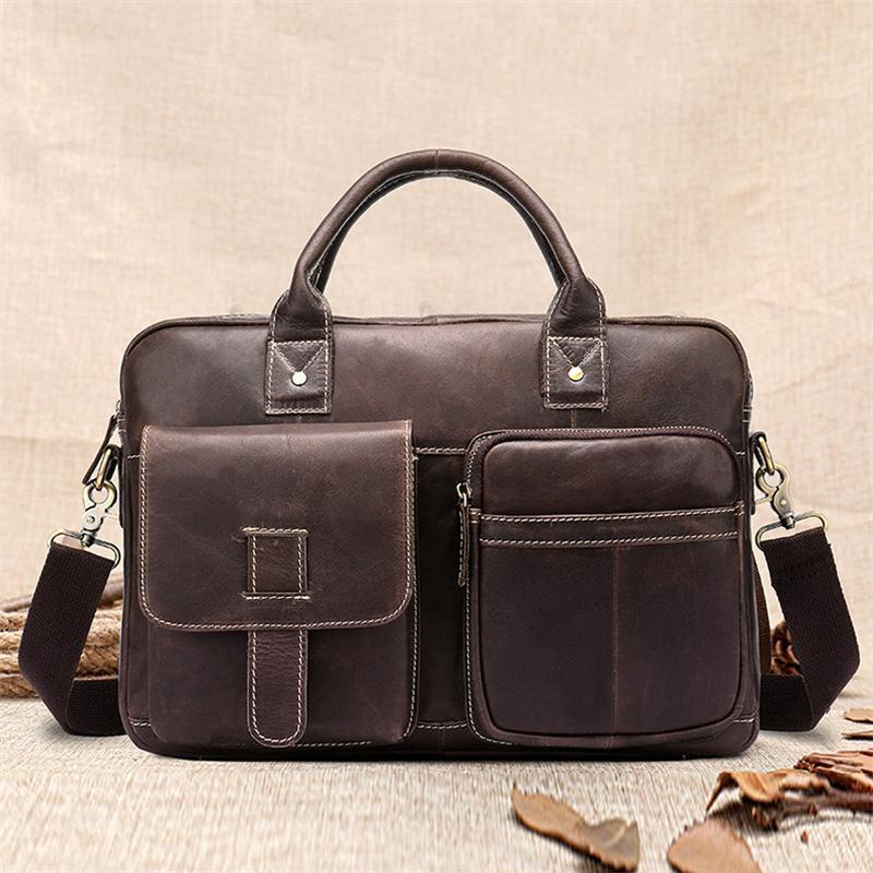 Men's Shoulder Bag Leather Large Capacity Retro Crossbody Bag Portable Briefcase