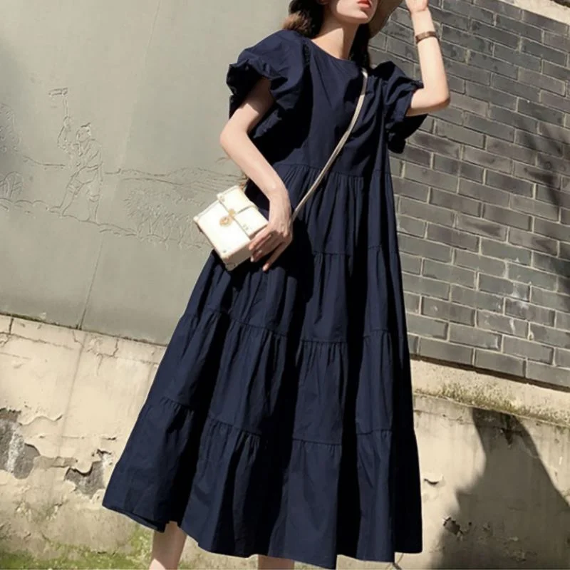 Women Summer Sundress Vintage Short Puff Sleeve Dress ZANZEA Fashion Party Long Vestidos Solid Kaftan Dresses Baggy Robe Femme