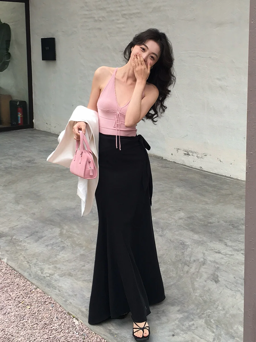 Brownm Brownm Xixi 2025 Spring New Temperament Commuting Solid Color Slim Waist Half-Body Skirt With Crooked Pencil Skirt 85111