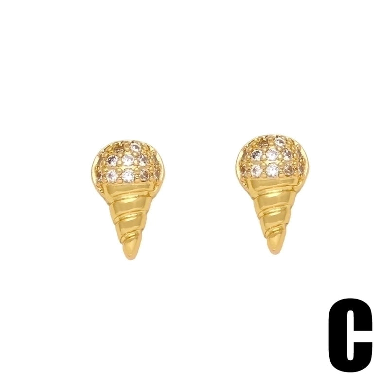 1 Pair Cute Sweet Ice Cream Notes Airplane Plating Inlay Copper Zircon 18k Gold Plated Ear Studs