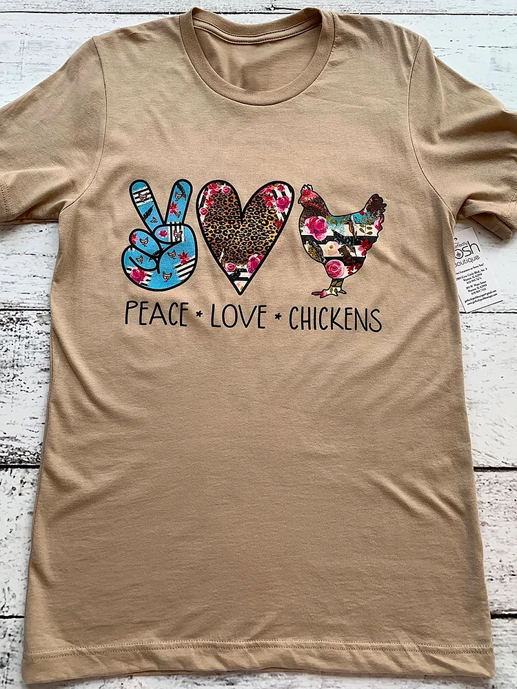 Bestdealfriday Peacelovechicken Thanksgiving Leopard Print Crew Neck Casual T-Shirt 9915965