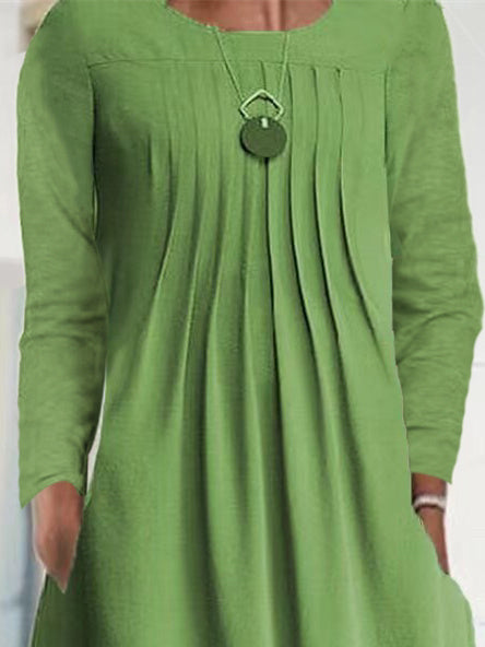 Women Half Sleeve V-neck Solid Color Dress