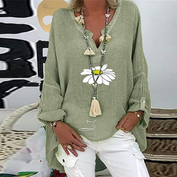 Ladies V-Neck Plus Size Printed Shirt