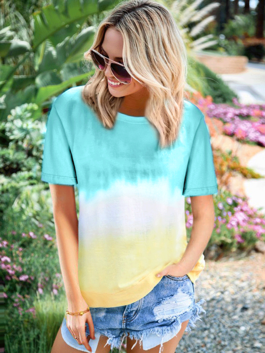 Rainbow Gradient Printed Short-sleeved T-shirt