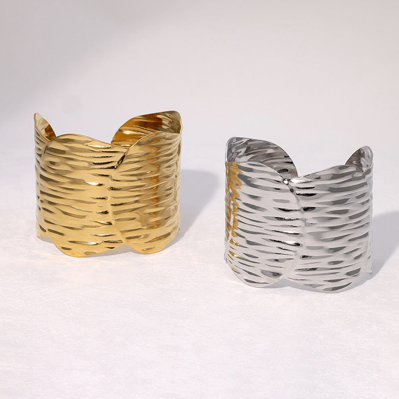 Exaggerated Personality Irregular Wide Bracelet Fashionable Gold-Plated Cold Style Stainless Steel Bracelet