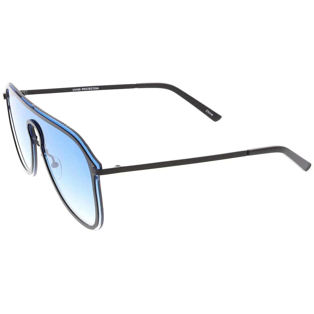 Futuristic Rimless Visor Aviator glasses Metal Trim Mono Lens 57mm
