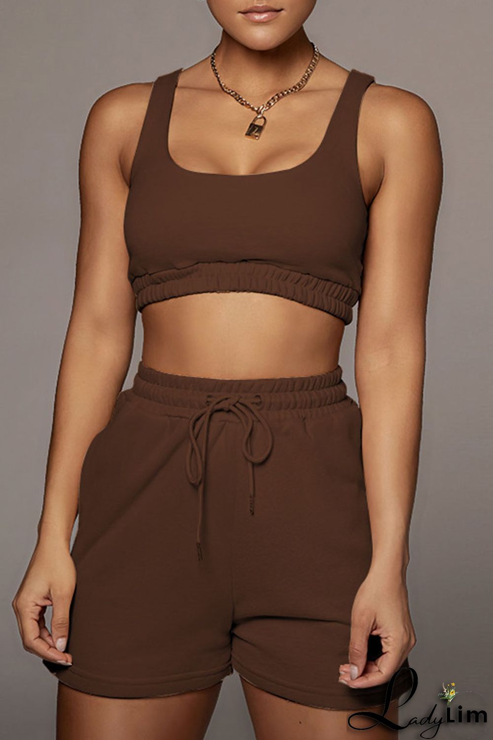 White Casual Sportswear Solid Split Joint U Neck Sleeveless Two Pieces