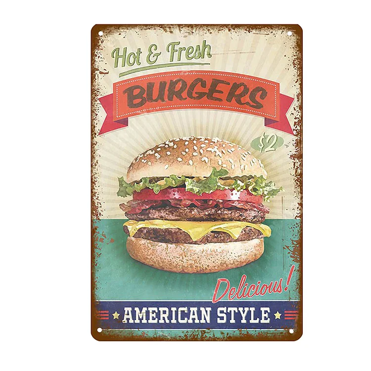 Hamburger - Vintage Tin Signs/Wooden Signs - 7.9x11.8in & 11.8x15.7in