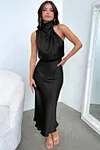 Women's Silk Turtleneck Sleeveless Midi Dress For Party