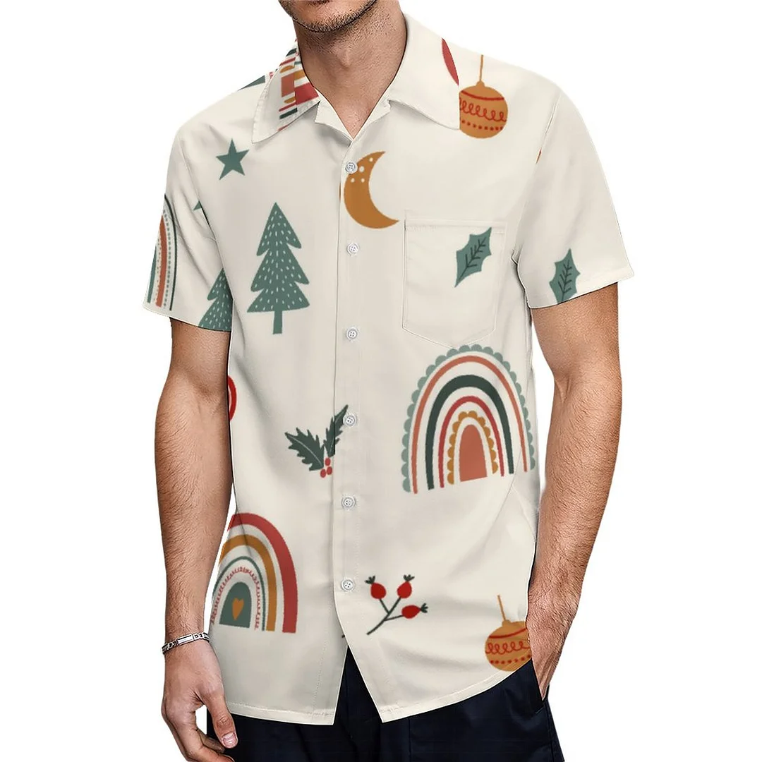 Christmas Festive Rainbows Holidays Hawaiian Shirt Mens Button Down Plus Size Tropical Hawaii Beach Shirts
