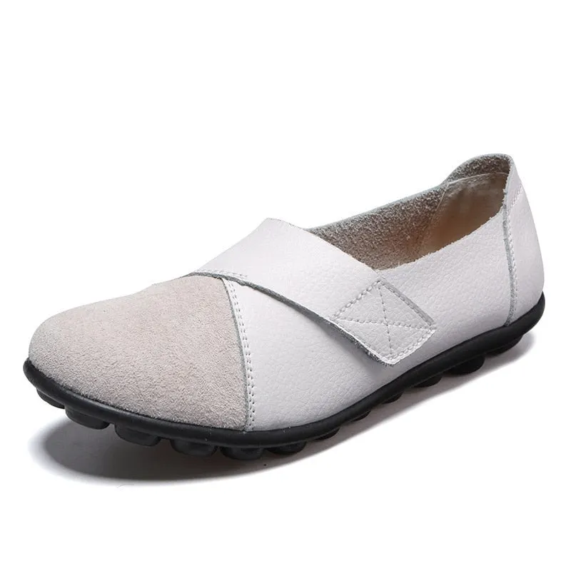 Woman's Flats Loafers Shoes Soft Genuine Leather Casual Shoes Big Size 35-44 Mocassin Boat Shoes for Women Hook Loop de mujer
