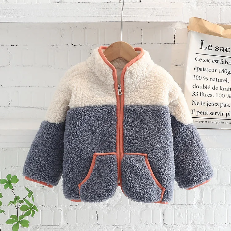 Toddler Pocket Color Block Fleece Zipper Coat
