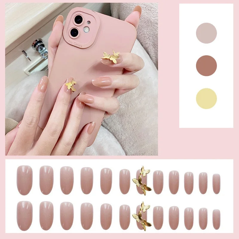 24PCS Nails free shipping Shiny Butterfly Nail Patch whit jelly glue Removable Paragraph Fashion Manicure press on  False Nails-Nail Inspo