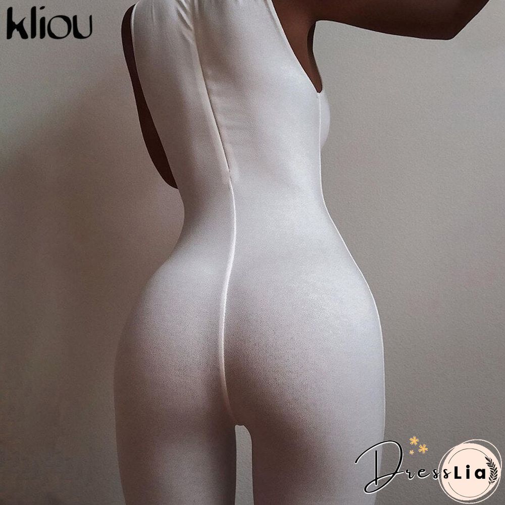 Kliou Zipper Rompers Women Summer Clothes Playsuits Sleeveless O-Neck Solid Casual Romper Slim Elastic Fitness Sportswear Outfit