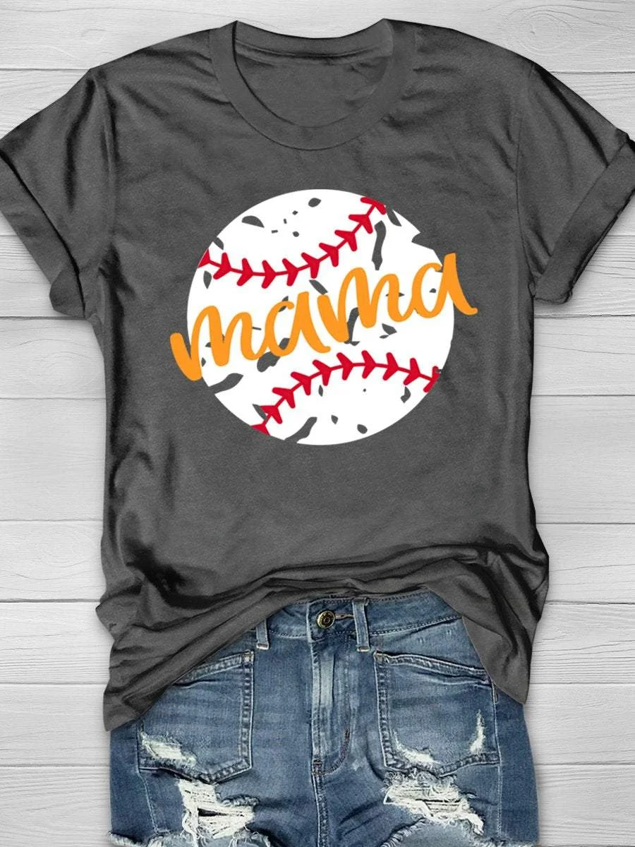 Baseball Mom Print Short Sleeve T-shirt