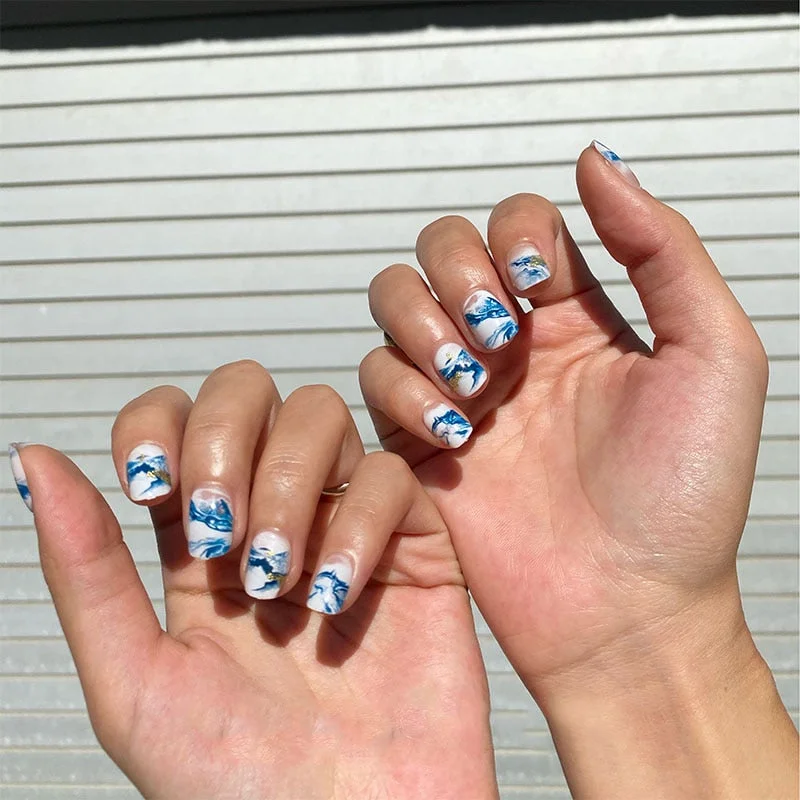 wholesale 24PCS/box glossy false nails with a pattern short size wearable full cover fake nail tips for girls nail tips glue-Nail Inspo