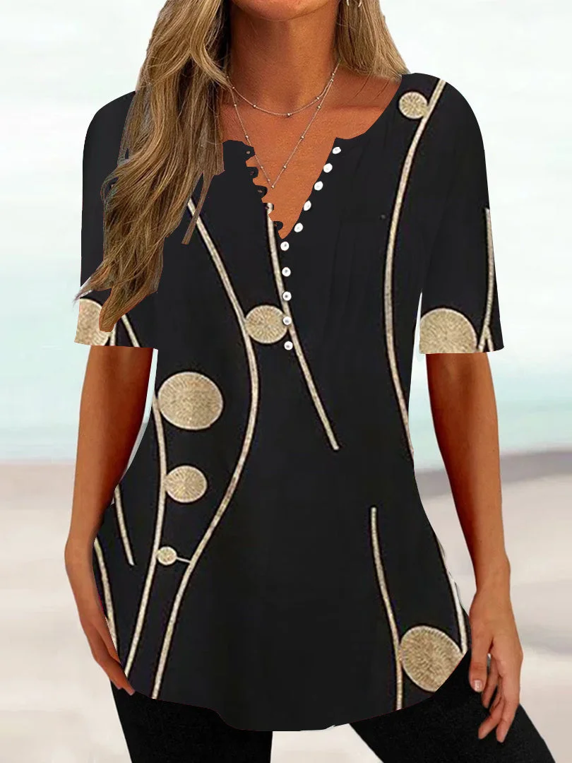 Women Half Sleeve V-neck Solid Color Dress