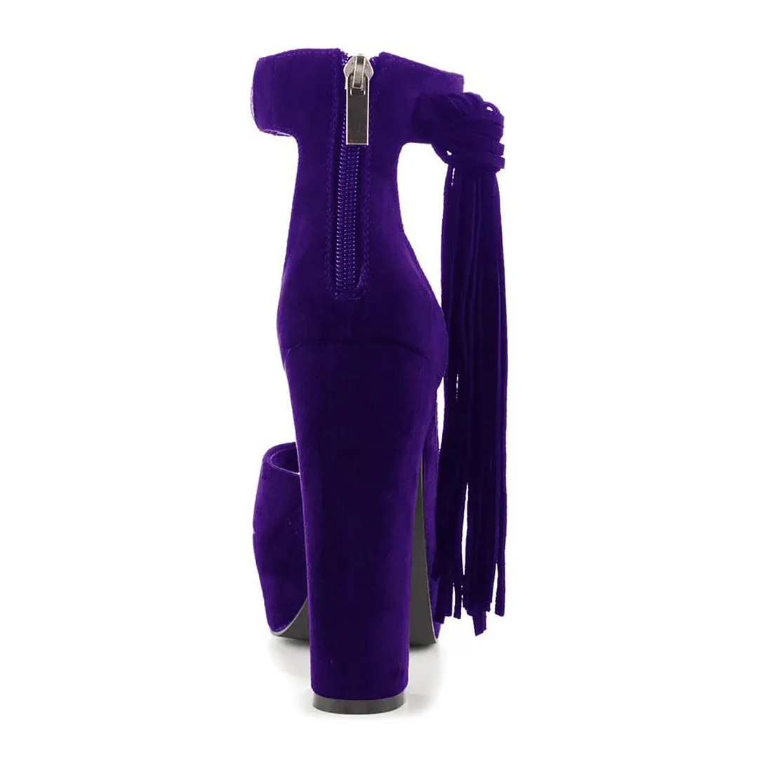 Chic Deep Purple Buckle Ankle Strap Zipper Tassel Platform Sandals