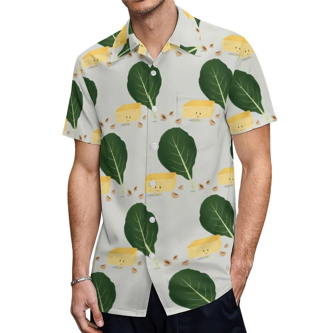 Short Sleeve Cornbread Collard Greens Food Hawaiian Shirt Mens Button Down Plus Size Tropical Hawaii Beach Shirts