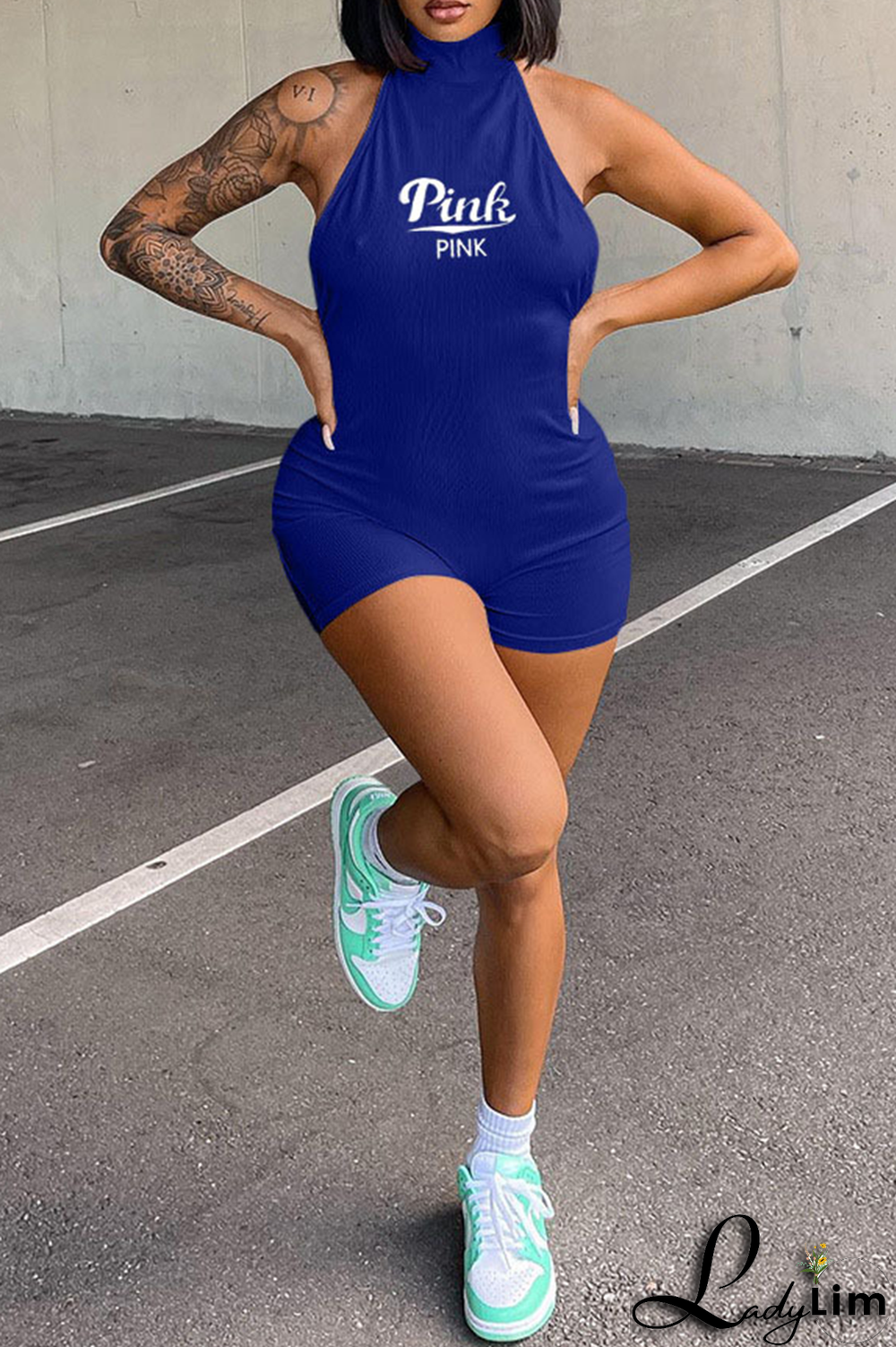 Red Sexy Print Patchwork Halter Skinny Jumpsuits