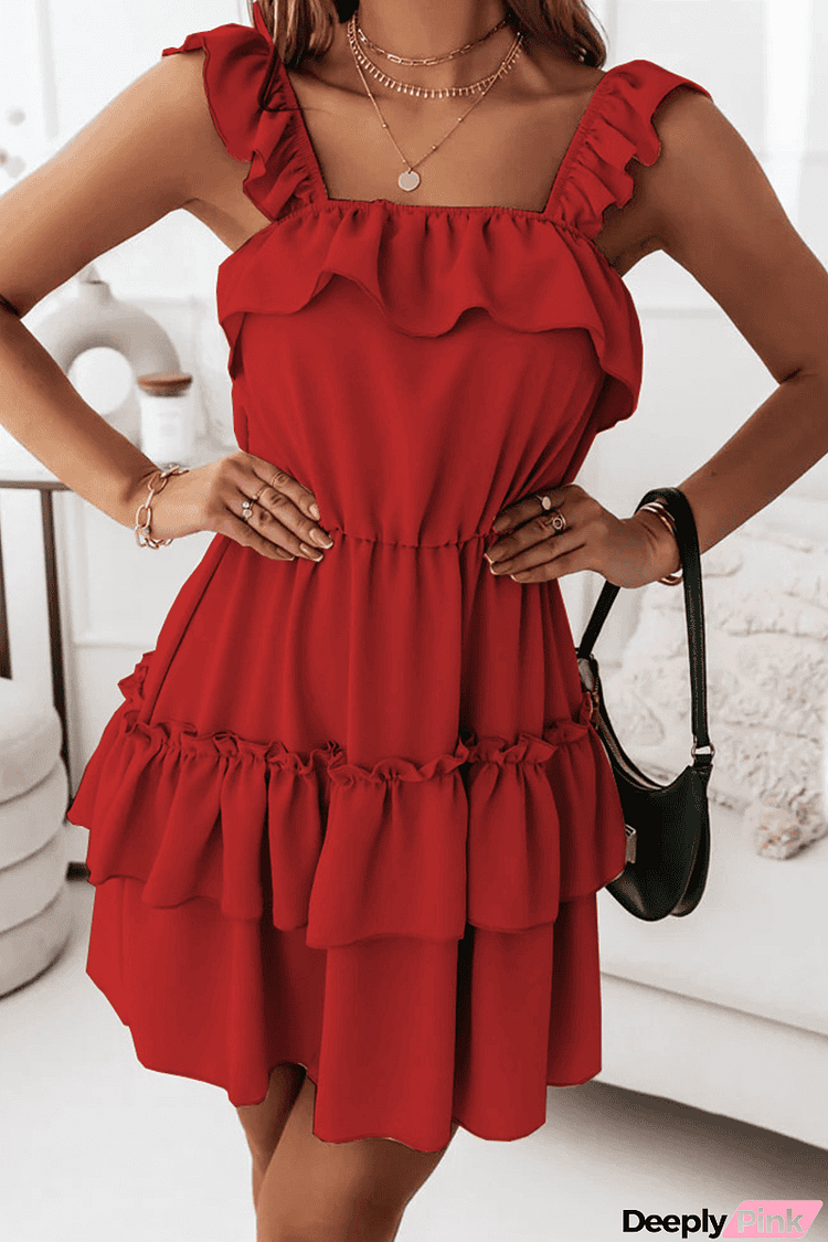 Ruffles Off the Shoulder Cake Skirt Dresses