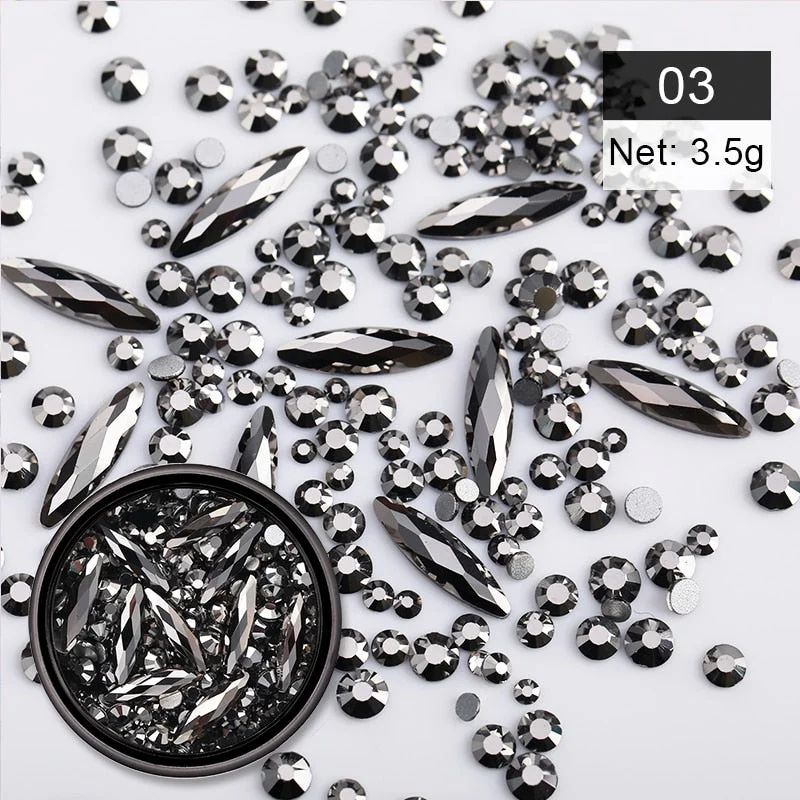 1 Box Black Colorful Mix Sized Nail Decoration Rhinestones Crystal Bling 3D Nail Art Decorations DIY Accessories Design On Nails