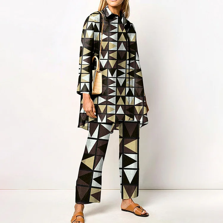 Contrast Geometric Print Two Piece Set