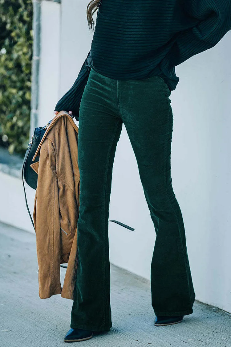 Fashion Casual Solid Solid Color Boot Cut High Waist Solid Color Bottoms(6 Colors)