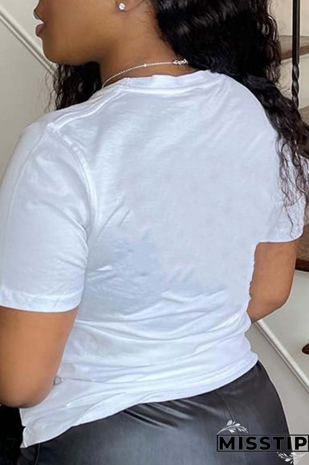 White Casual Street Print Patchwork O Neck T-Shirts