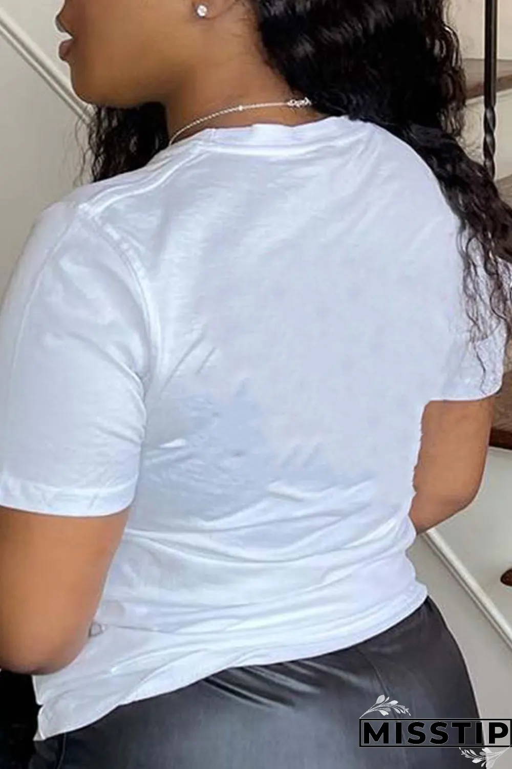White Casual Street Print Patchwork O Neck T-Shirts