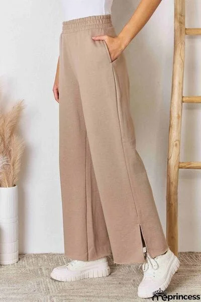 RISEN Wide Waistband Slit Wide Leg Pants