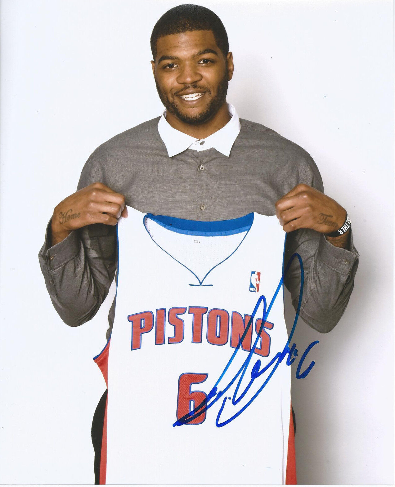 DETROIT PISTONS JOSH SMITH SIGNED 8X10 Photo Poster painting W/COA 2014 TEAM