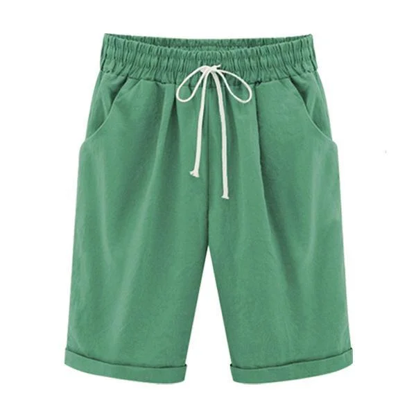 summer shorts lace up elastic waistband loose solid pants p239231